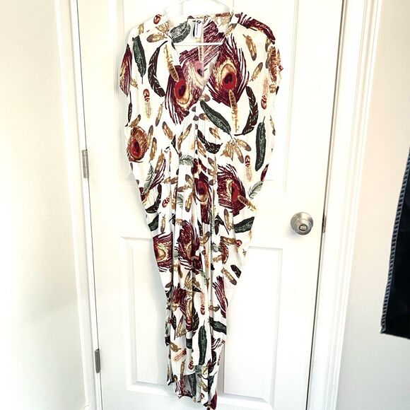 Indian Caftan Dress Peacock Feather Print Cotton Hippie Maxi Women Nightwear 1X - Picture 1 of 8